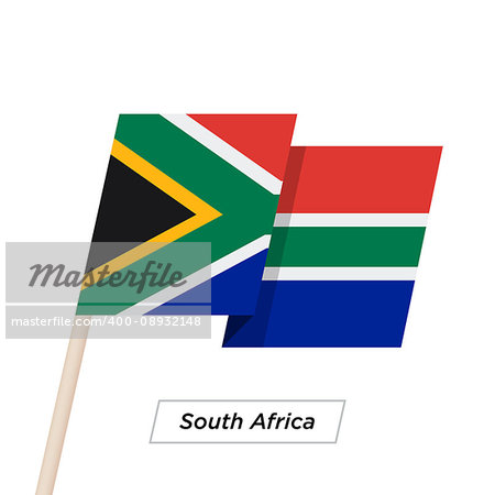 South Africa Ribbon Waving Flag Isolated on White. Vector Illustration. South Africa Flag with Sharp Corners