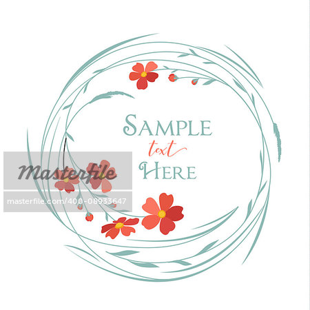 Vector illustrations floral circle with grass and red flowers