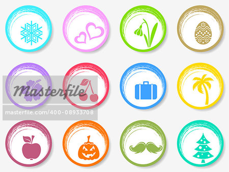 Colorful vector calendar circle month symbols stickers collection