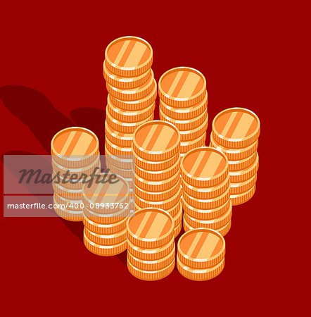 stack of gold coins. Red background