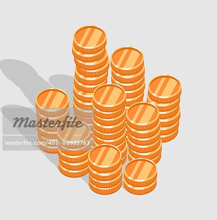 stack of gold coins. Grey background