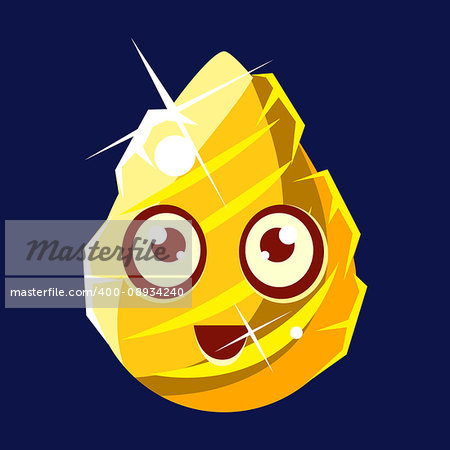 Golden Egg-Shaped Cute Fantastic Character With Big Eyes Vector Emoji Icon. Video Game Template Item For Magic Flash Game Design Constructor Isolated Cartoon Object.