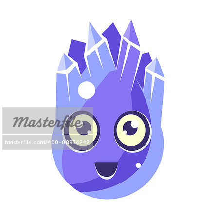 Blue Crystal Ice Element, Egg-Shaped Cute Fantastic Character With Big Eyes Vector Emoji Icon. Video Game Template Item For Magic Flash Game Design Constructor Isolated Cartoon Object.