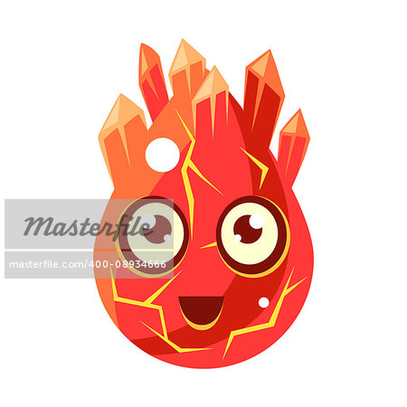 Red Lava Element Egg-Shaped Cute Fantastic Character With Big Eyes Vector Emoji Icon. Video Game Template Item For Magic Flash Game Design Constructor Isolated Cartoon Object.