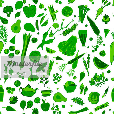 Green vegetables, detox. Seamless pattern design Vector illustration