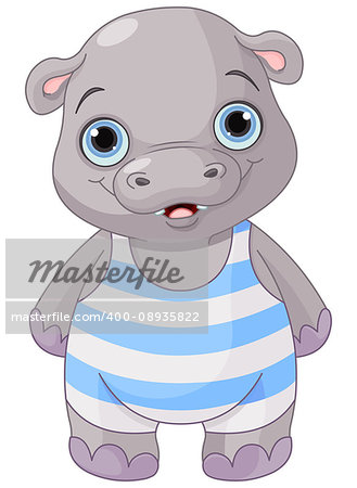 Illustration of cute baby hippo boy