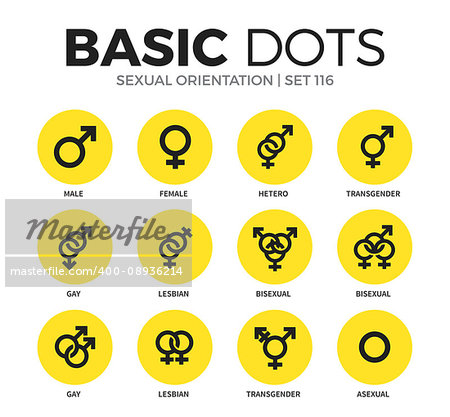 Sexual orientation flat icons set with male, asexual and gay isolated vector illustration on white