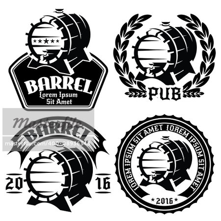 set of vector templates for labels or menu with barrels and barley