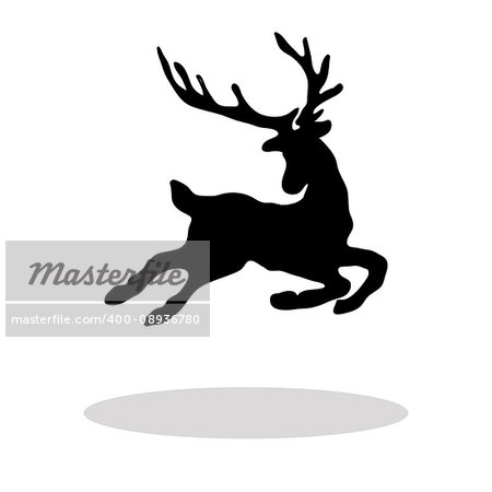 Black silhouette Christmas Reindeer white background. Vector illustration