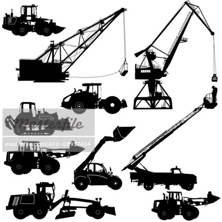 Set of silhouettes construction machinery. Vector illustration.