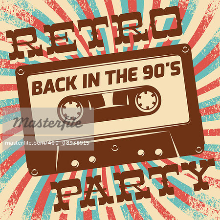 Retro party poster design. Disco music event at night club, vintage invitation template.