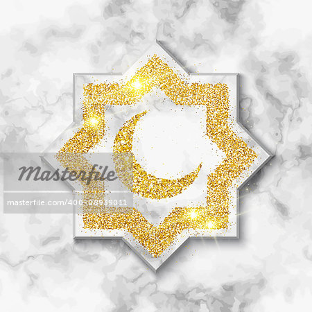 vector holiday illustration of shiny Ramadan Kareem label on marble background. Composition of muslim holy month