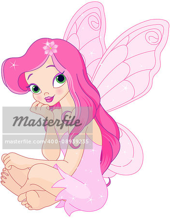 Illustration of sitting pink fairy
