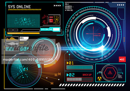 A futuristic HUD display user interface design with radar and tracking features. vector illustration.