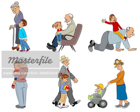 Vector illustration of a grandparents and grandsons