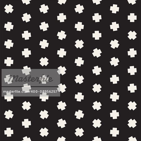 Geometric Scattered Shapes. Monochrome Funky Texture. Vector Seamless Black and White Irregular Pattern