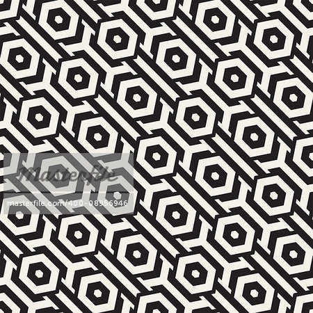 Vector Seamless Pattern. Modern Geometric Texture. Repeating Lattice Abstract Background. Linear Grid From Striped Hexagonal Elements.