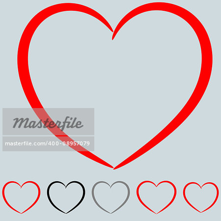 Red and other color heart in the art style it is set icons.