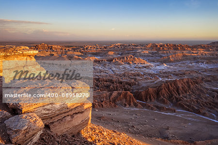 Valle de la Luna landscape at sunset in San Pedro de Atacama, Chile