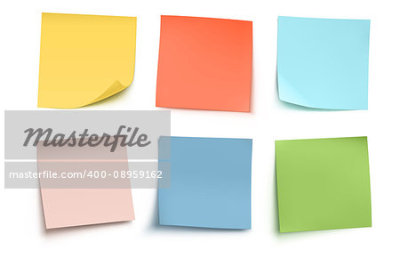 Vector illustration of multicolor post it notes isolated on white background.