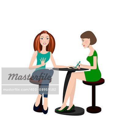 Two silhouettes of woman in manicure process. Stylish vector illustration. Luxury design