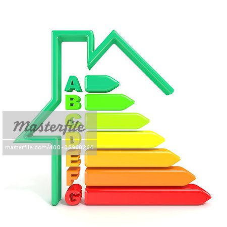 3D illustration of energy efficiency symbol and green house shaped line