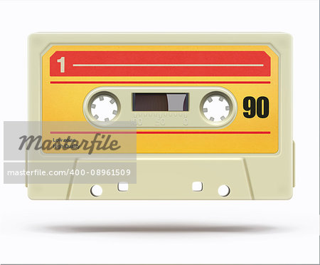 Vector illustration of vintage plastic audio cassette tape isolated on a white background