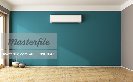 Empty blue living room with air conditioner 3d interior