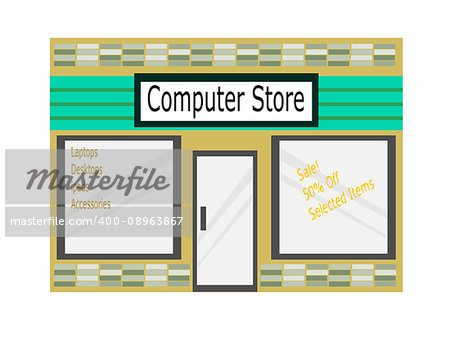 isolated computer store business building  illustration, editable vector, jpeg, flat design