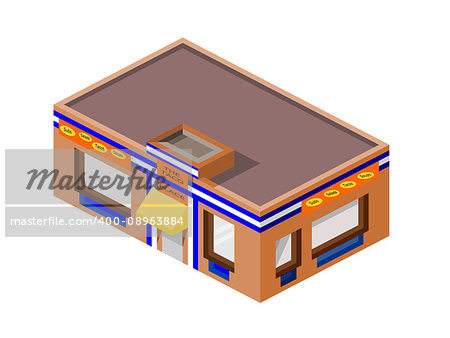 isometric isolated taco fast food store building  illustration, editable vector, jpeg,