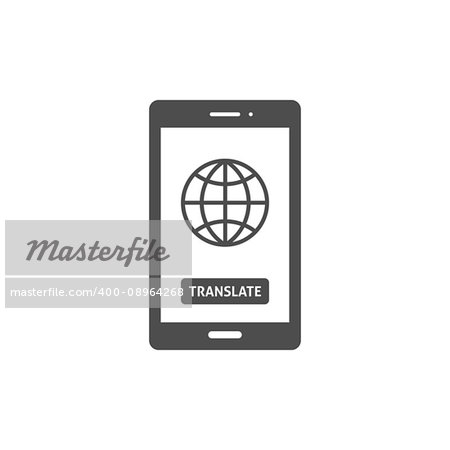 Globe on smartphone screen icon on white background