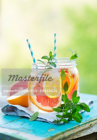 Refreshing Summer Detox Cocktail of Grapefruit, Orange and Mint.