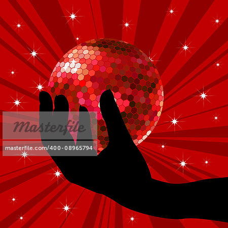 Hand holding a red disco ball