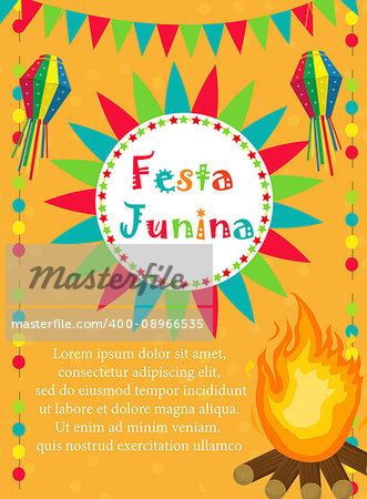 Festa Junina greeting card, invitation, poster. Brazilian Latin American festival template for your design.Vector illustration