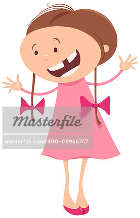 Cartoon Illustration of Cute Girl Character with Braids