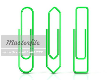 Paper clips isolated over white background, Three basic shapes. Green