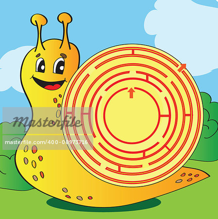 Cartoon Vector Illustration of Education Maze or Labyrinth Game for  Children with Funny Snail