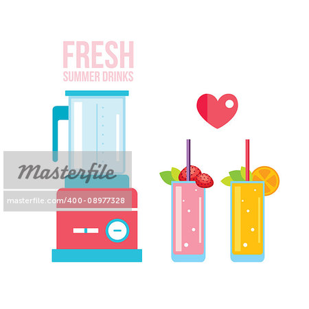 Fresh smoothie and blender Summer drinks Vector illustration