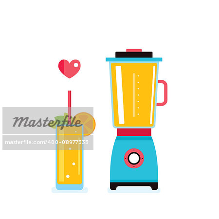 Blender and fresh smoothie juice in the glass Vector illustration