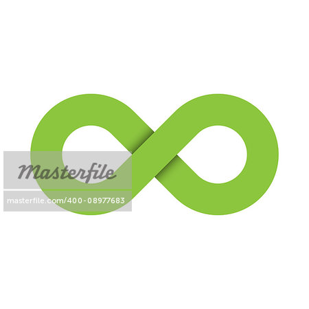 Infinity symbol icon. Representing the concept of infinite, limitless and endless things. Simple green vector design element on white background.
