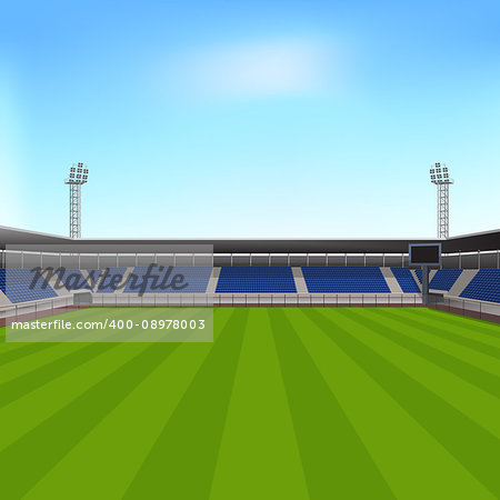 sports stadium with seating for spectators and lighting