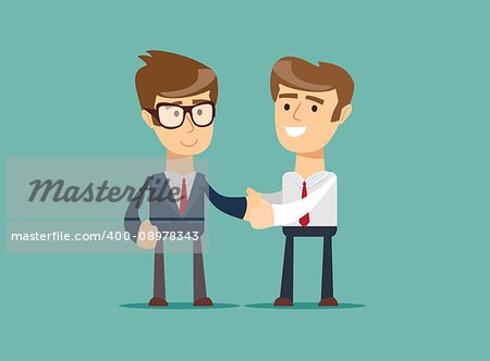 Two businessmen shaking hands to seal an agreement. Vector.