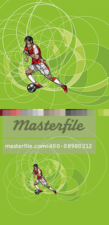 Abstract image of soccer or football player with ball on green background, made with circle