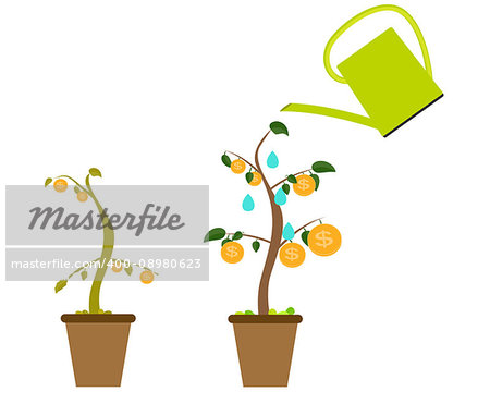 Colored Money Tree, Dependence of Financial Growth Flat Concept. Vector Illustration. EPS10