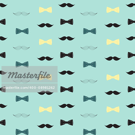 Bow Tie and Mustache Seamless Pattern, Father s Day Background Vector Illustration EPS10