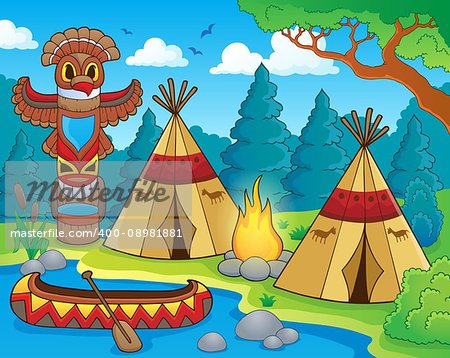 Native American campsite theme image 1 - eps10 vector illustration.