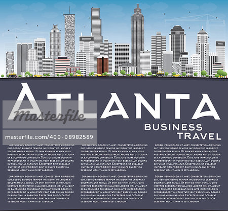 Atlanta Skyline with Gray Buildings, Blue Sky and Copy Space. Vector Illustration. Business Travel and Tourism Concept with Modern Buildings. Image for Presentation Banner Placard and Web Site.