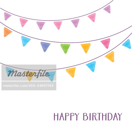 Vintage vector happy birthday card party bunting flags