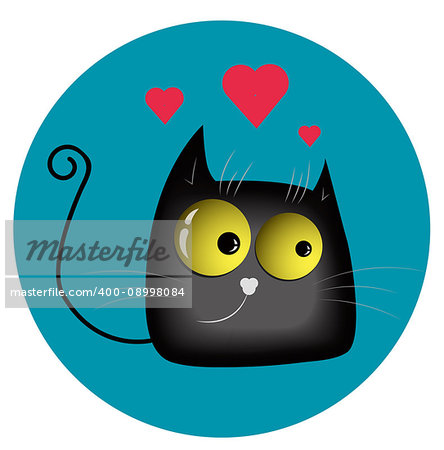 Funny enamored cat. with yellow glowing realistic eyes Vector illustration