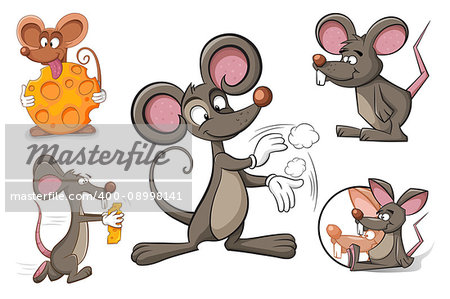 Cartoon character mouse cheese. Funny and cute illustration.